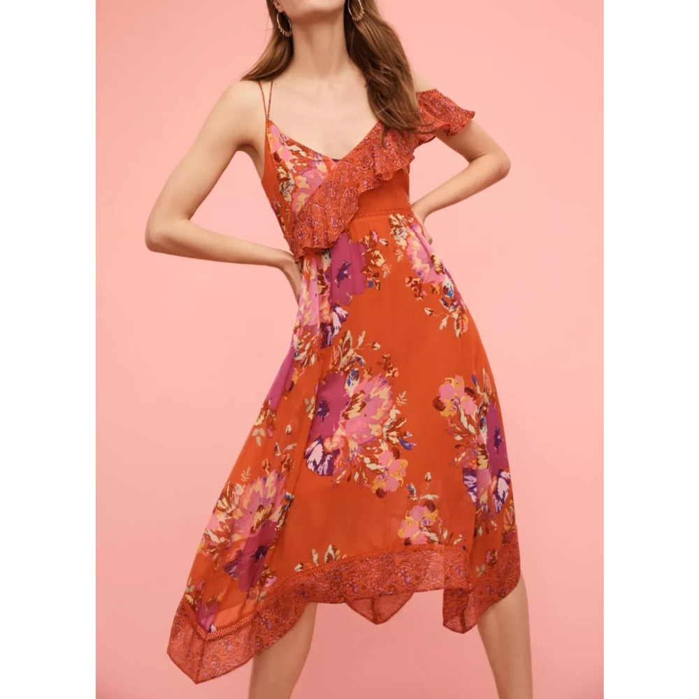 Maeve x Anthropologie Grecia Ruffle Dress Floral Red Handkerchief Hem Size 4 - Picture 13 of 13